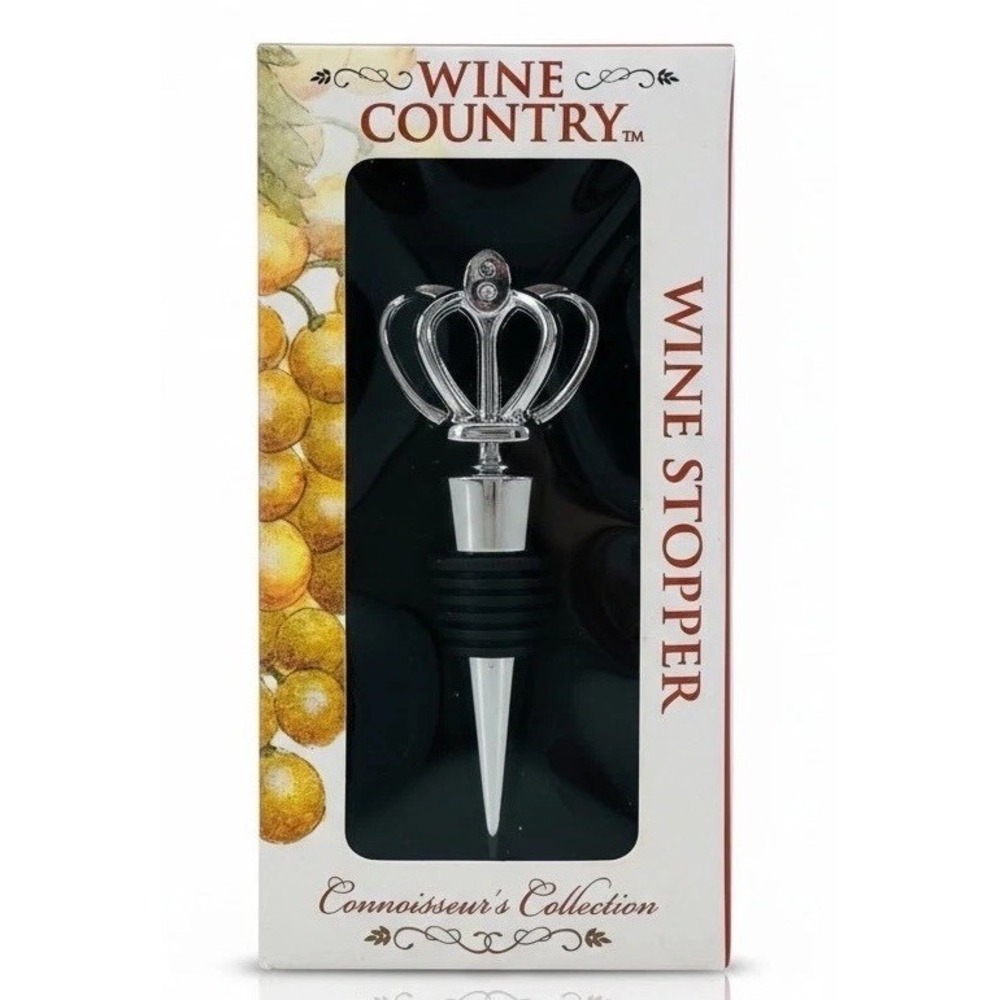 Wine Country Crown Wine Bottle Stopper Silver Tone Metal Barware New in Box Gift